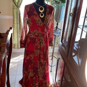 Rust and cream maxi dress with attached belt